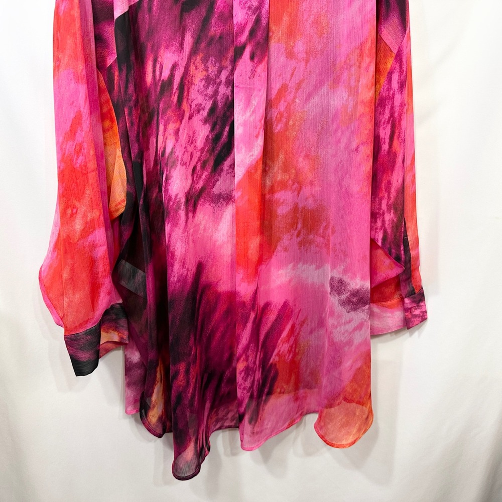 DKNY Plus Size 3X Top Watercolor Chiffon Tunic Pink Maximalism Artsy 1626 - Picture 5 of 9